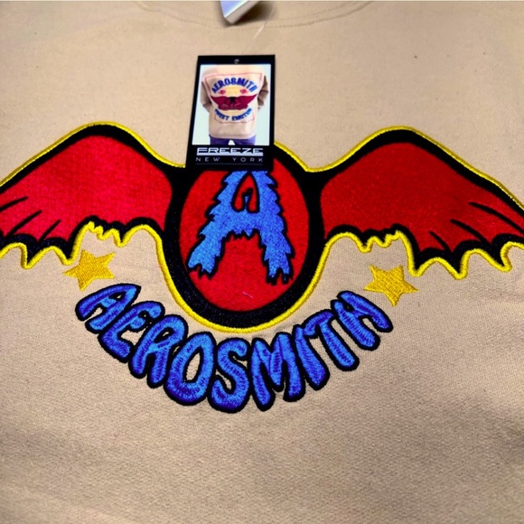 Aerosmith Crew Neck Sweatshirt Embroidered Logo Front Back Sleeve XXL Tan - Picture 3 of 6